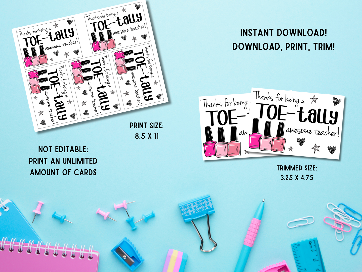 Teacher Gift Card Tag - Instant Download