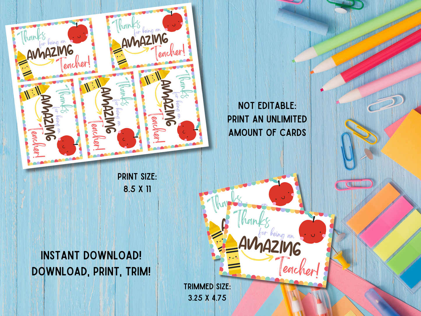 Teacher Gift Card Tag - Instant Download